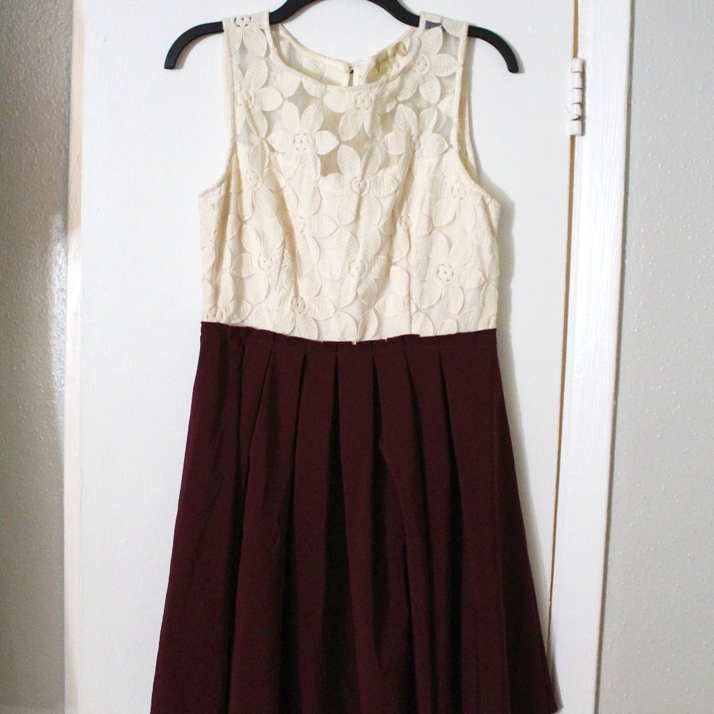 Lace and Maroon Fit and Flare Dress